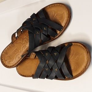 Born Womens Blue Woven Strappy Leather Slides Sandals Mules Size 11/43